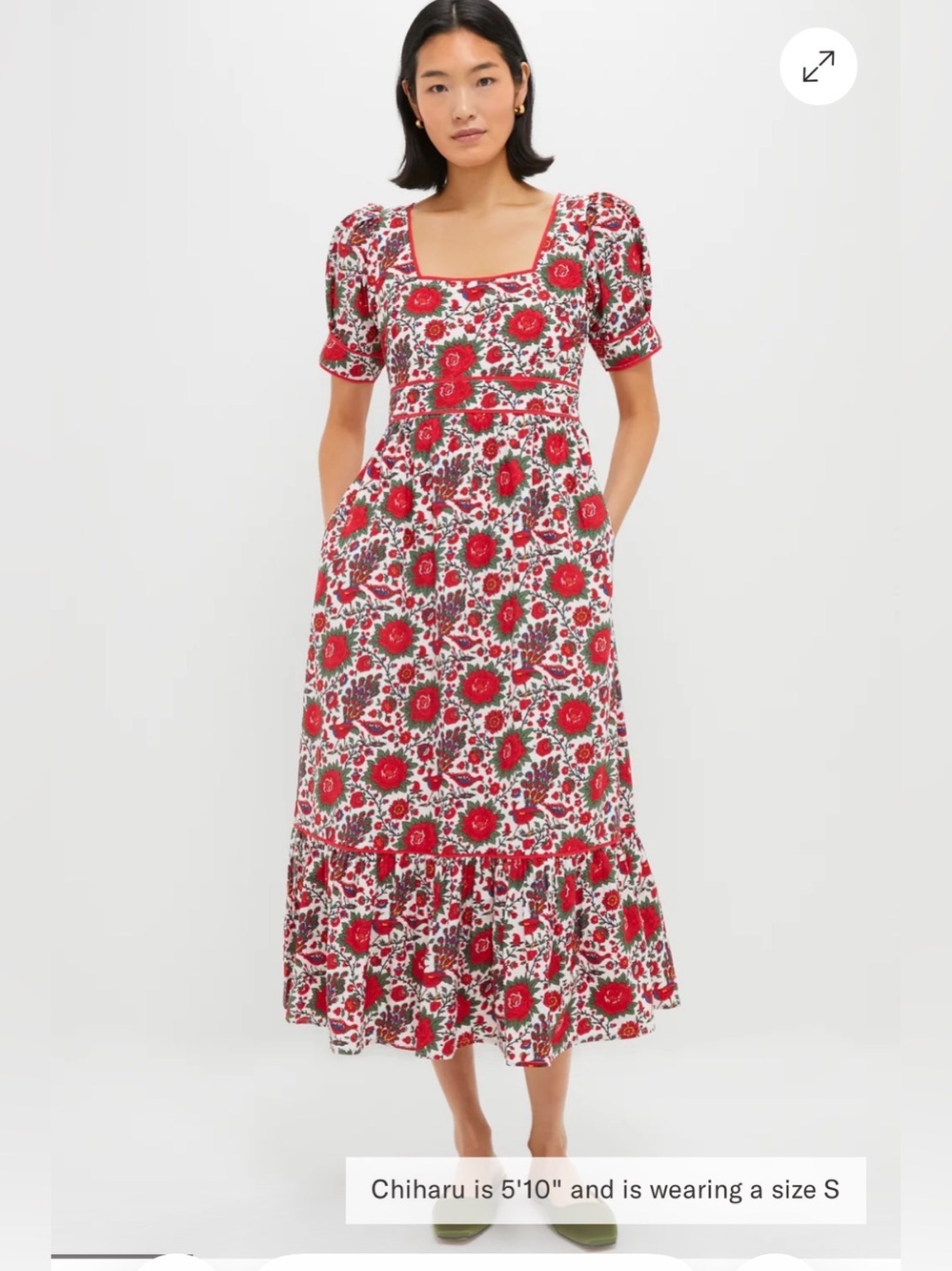 NWT Tuckernuck pink city prints peony bird Red Floral Square-Neck Maxi Dress XS
